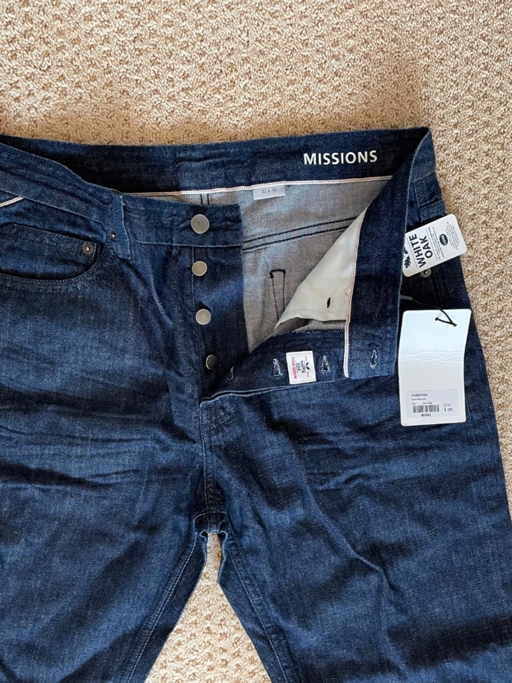 NWT O.N.S White Oak Cone Mills Selvedge Jeans 32x30